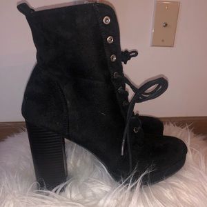 Black high heeled booties